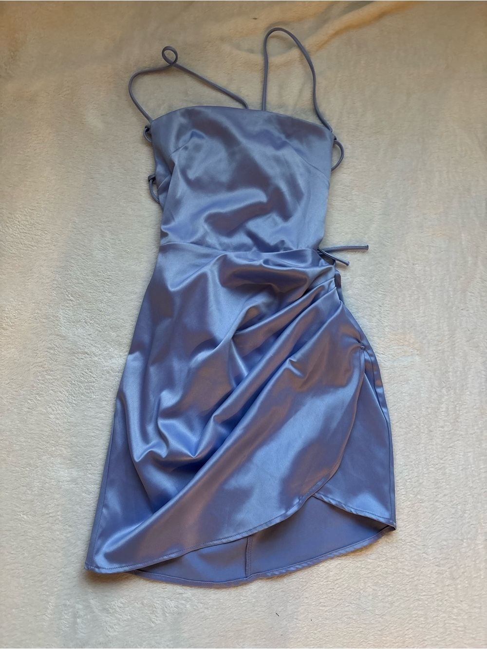 Lucy in the Sky Periwinkle Satin Slip Dress with Side Ruching